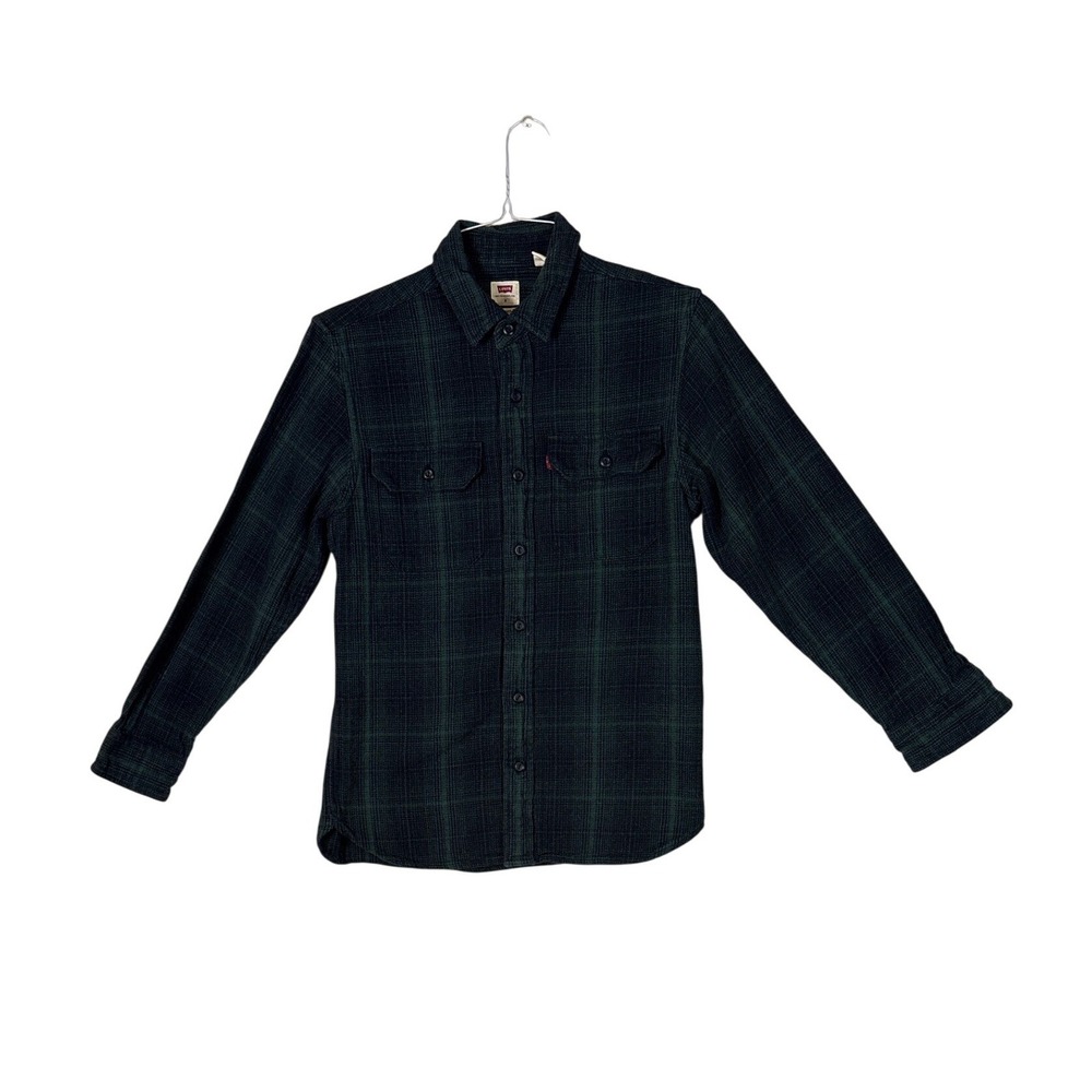 Levis Mens Plaid Button Down Shirt Small Green Black Flannel 19587-0165